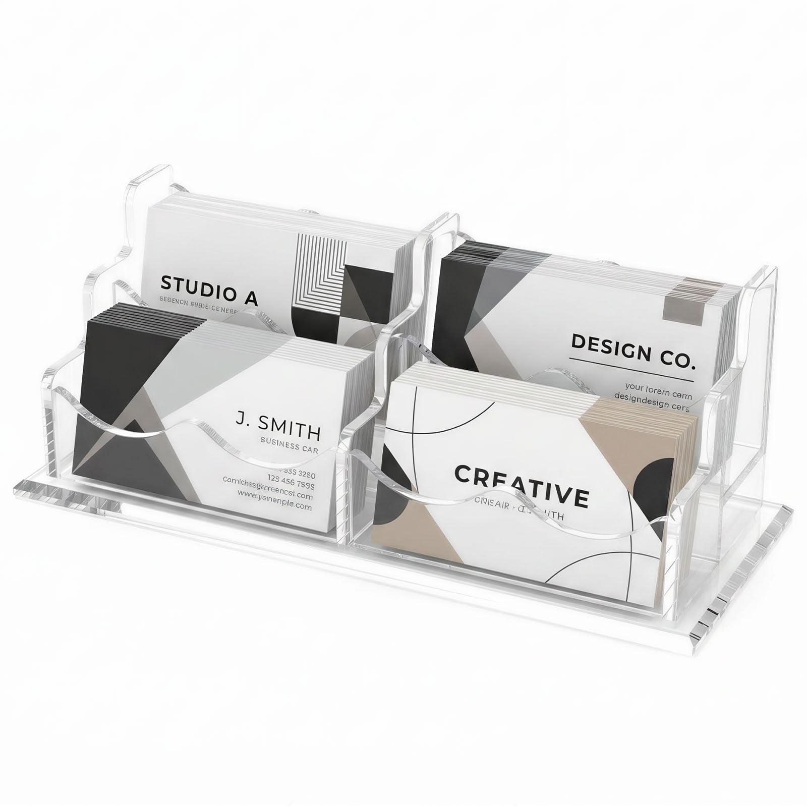 NZWBSHSSP Acrylic Business Card Holder for Desk, 2-Slot Clear Name Cards Display Stand, Crystal Neat Desktop Organizer with 120-Card Capacity for Office, Home, Desk, Reception & Exhibition(4 slots)