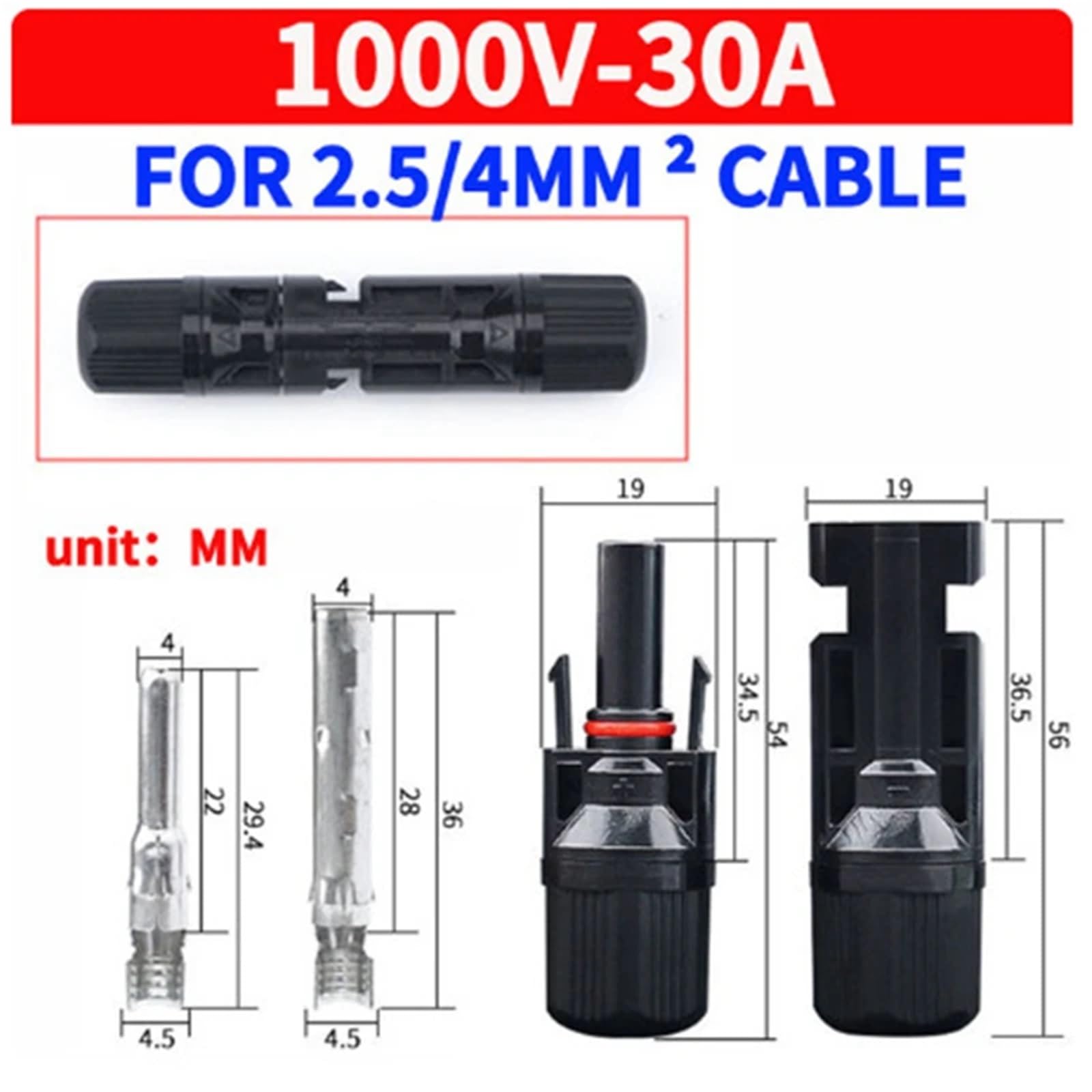 10 pares de conectores solares MC4 1000 V enchufe solar 30 A para conexión de cable fotovoltaico resistente IP67 macho hembra