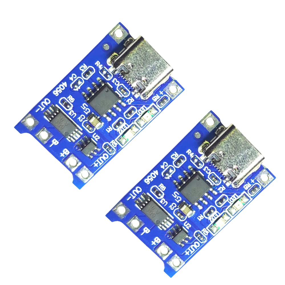 TP4056 C-Type 2PCS 18650 Lithium-ion Battery Charging Module with Built-in BMS and Indicator