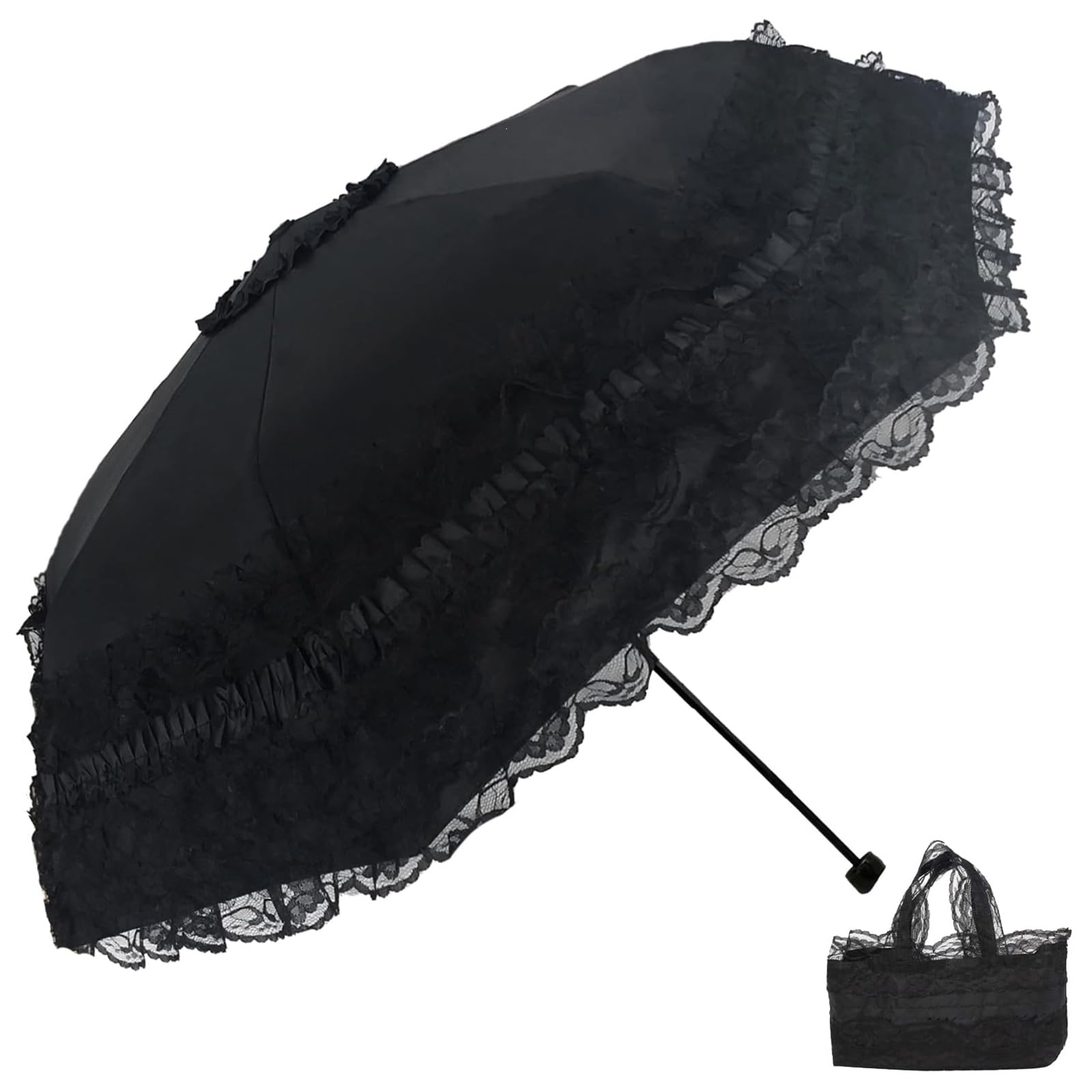 Vintage Lace Parasol Gothic Lolita Umbrella UV Sun Protection Witch Cosplay Photoshoot Props Party Decoration