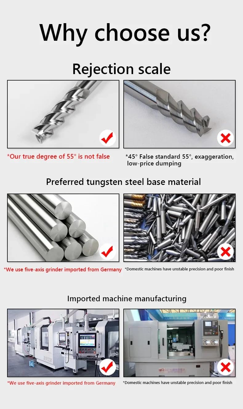 Fresas de metal duro， Fresa de carburo de tungsteno de 3 ranuras, herramienta CNC de 1 a 20 mm HRC55 for aluminio, fibra de vidrio y cobre(8x30x8x75)