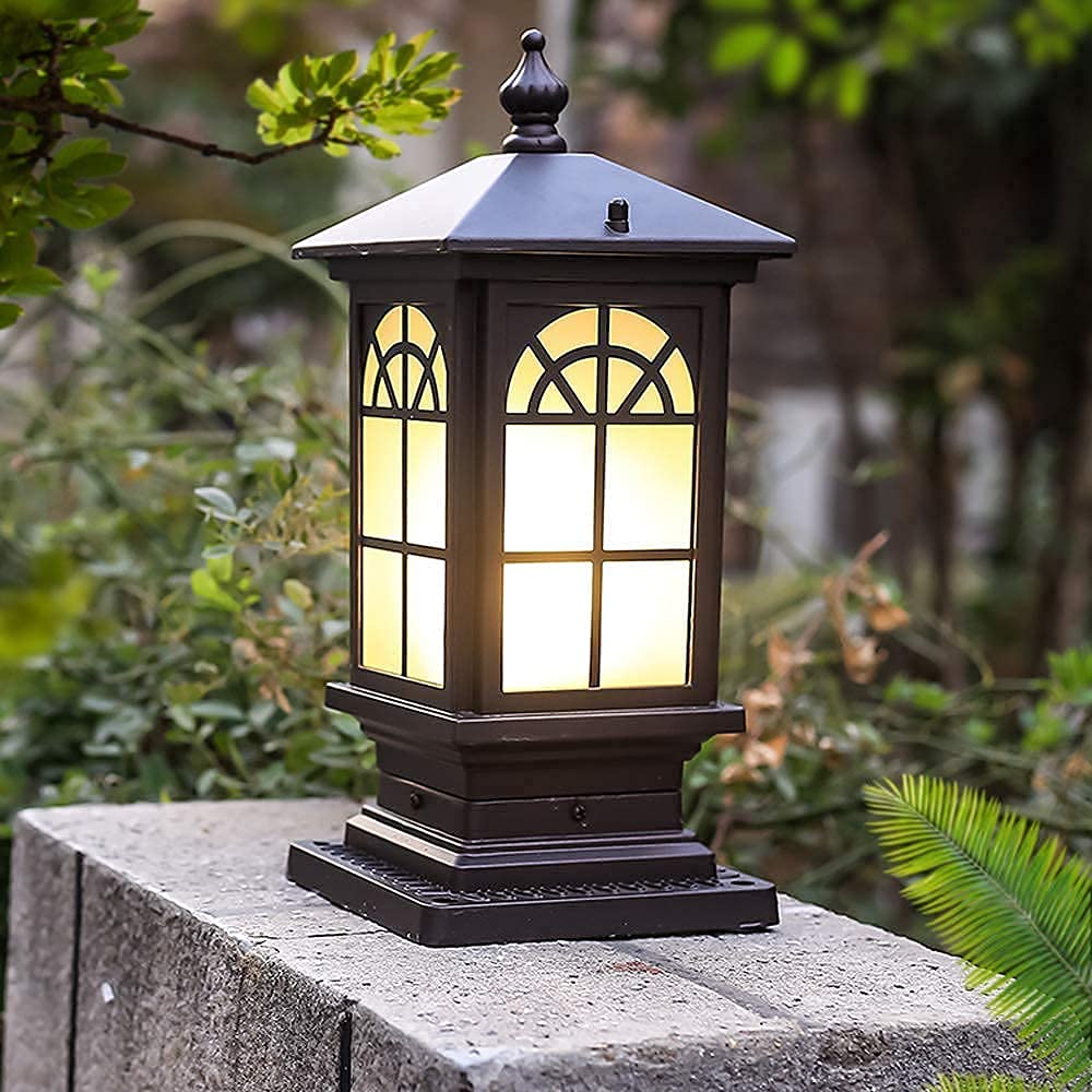 ZHAOZHAO Modern Alluminio Post Pillar S Outdoor Piove a Pieve Punto a Pressione Pietra Pedestal Pedestal Exterior Lampade in Vetro