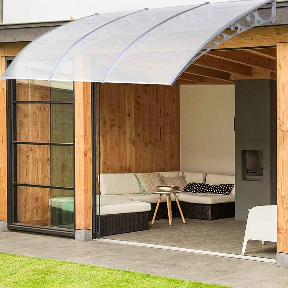 Haustür Vordach Weiß DIY, Pultvordach aus 5 mm Polycarbonat mit PP-Halterung & Aluminiumprofil, Wetterfestes Überdachung gegen Regen, Schnee & UV, Balkon- und Fensterdach(80 * 120cm) (