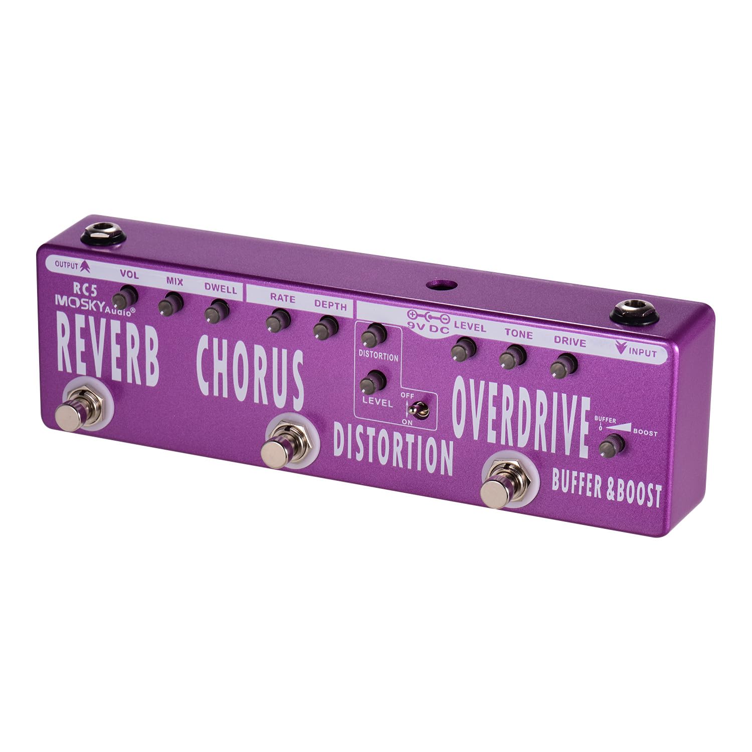 Pedał z wieloma efektami gitarowymi, RC5 6 w 1 gitara z wieloma efektami pogłosu + + zniekształcenia + Overdrive + Booster + bufor w pełni metalowa powłoka z True Bypass