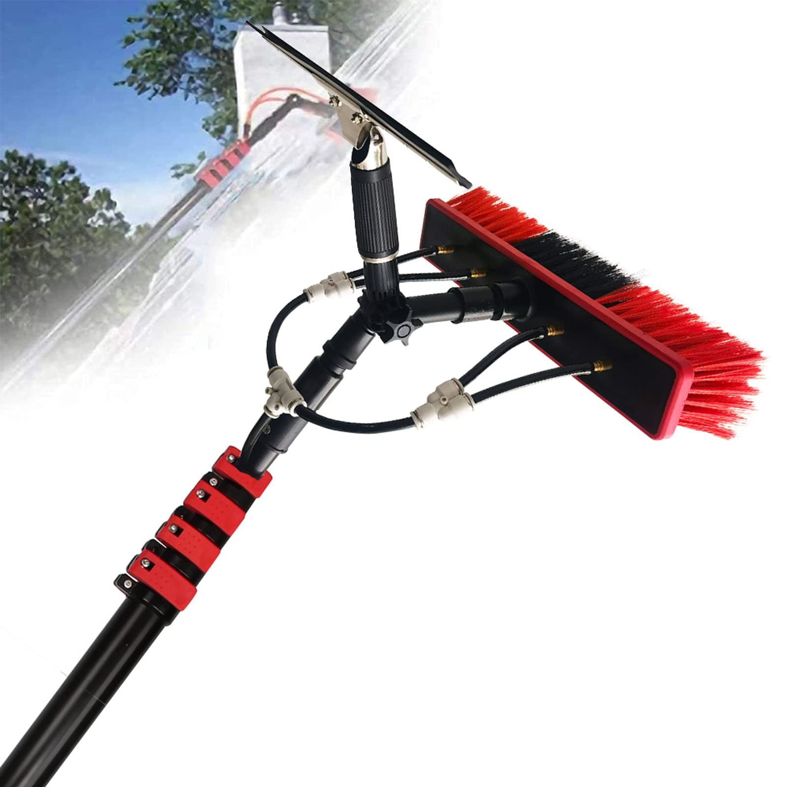 Brosse télescopique alimentée en eau de 24 pieds avec raclette pour surfaces vitrées