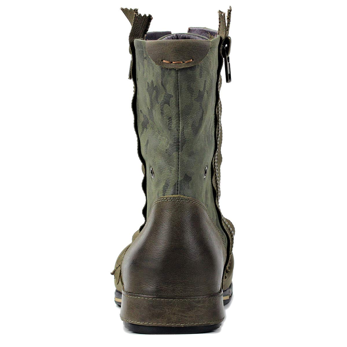 OSSTONE Botas para Moto Botines Hombre de Invierno Piel Zapatos Negras Vestir Nieve Piel Forradas Calientes Planas Combate Militares Cremallera Boots OS-5008-8-H-Green