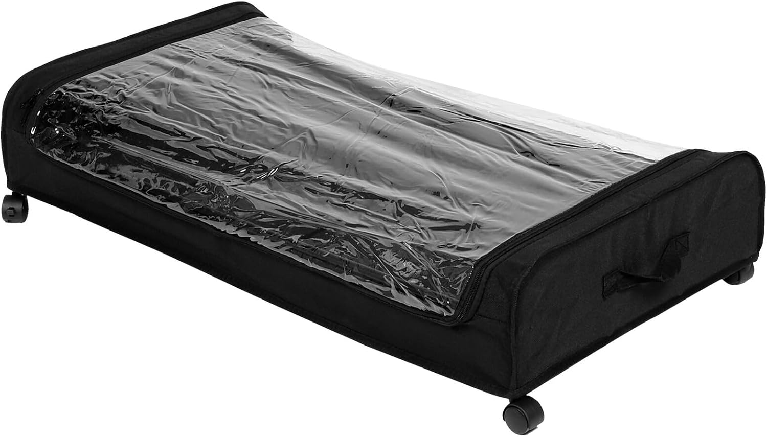 PRETYZOOM Bed Clothes Storage Rack with Wheels and Lid, Metal Rolling Organizer for Shoes, and Books, Black Bed Storage Drawer with Fabric Base, Bedroom Space-saving Solution