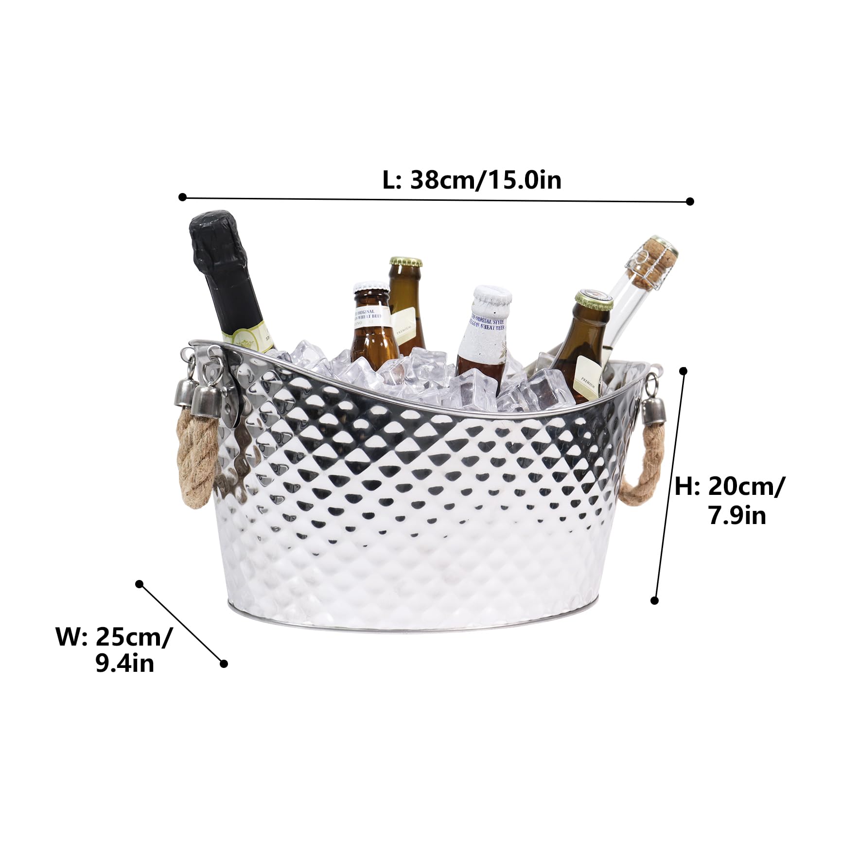 Cubo de hielo grande de 8 litros, para bebidas, acero inoxidable, con asa, para fiestas de champán