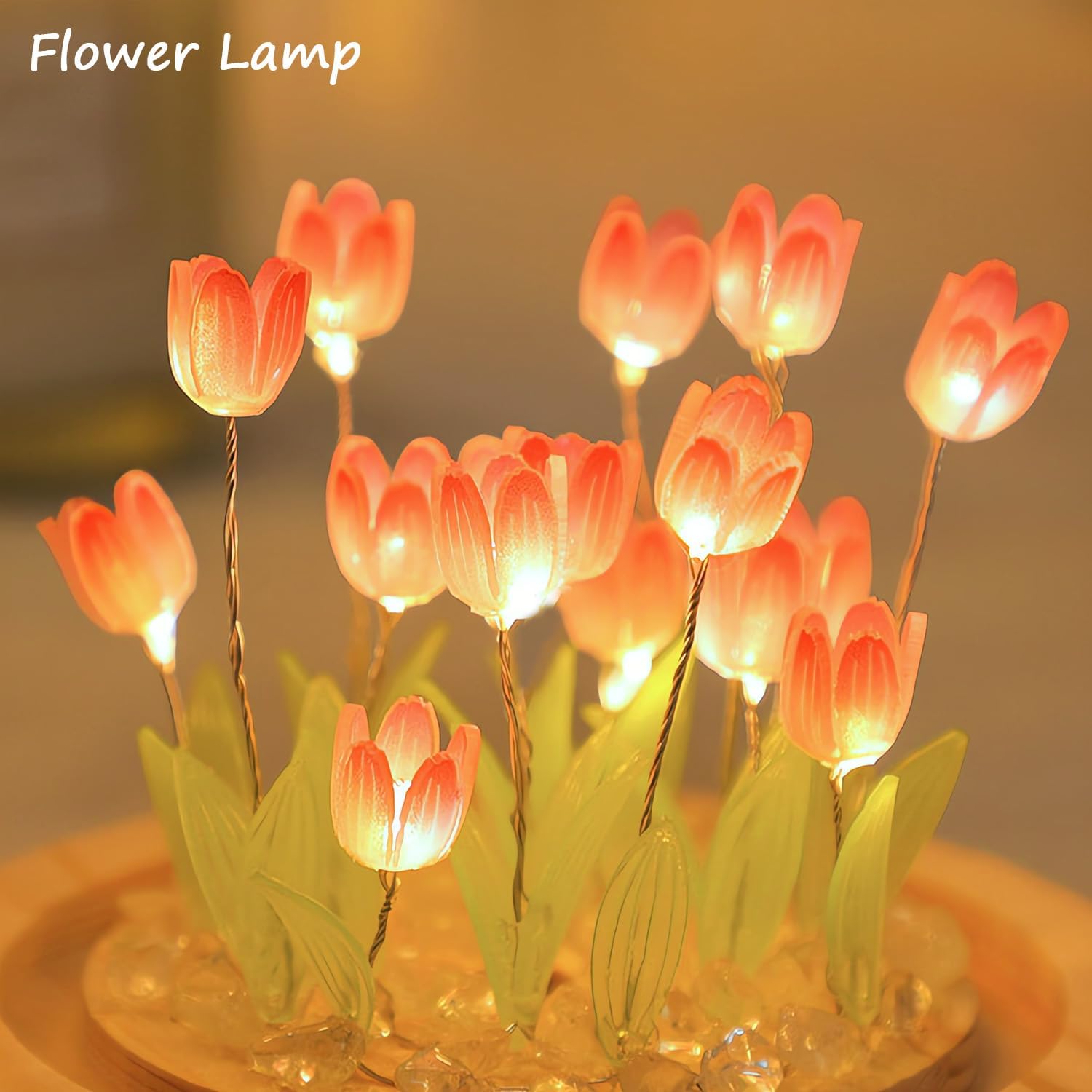 Pink Tulip Flower Lamp With Glass Dome – Artificial Flower Night Light, Cute Bedside Decor, Plug-In, 3.9" Base – Great Gift For Mom, Wife, Or Friend (Comes In Gift Bag)