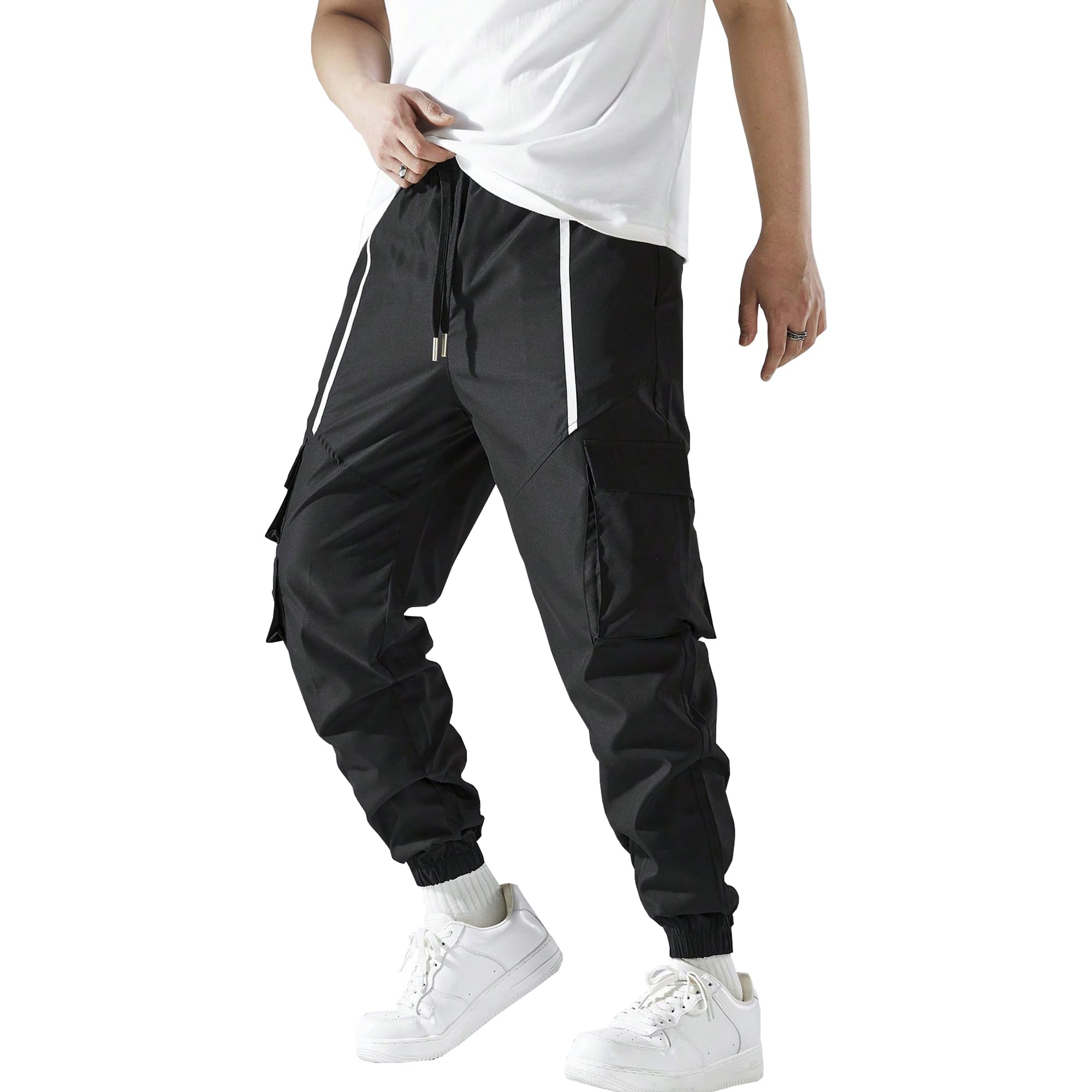 HaiZi XiHuanMinimalist Baggy Cargo Pants Japanese Techwear Cargo Pants For Men Adjustable Streetwear Tactical Pants Mens