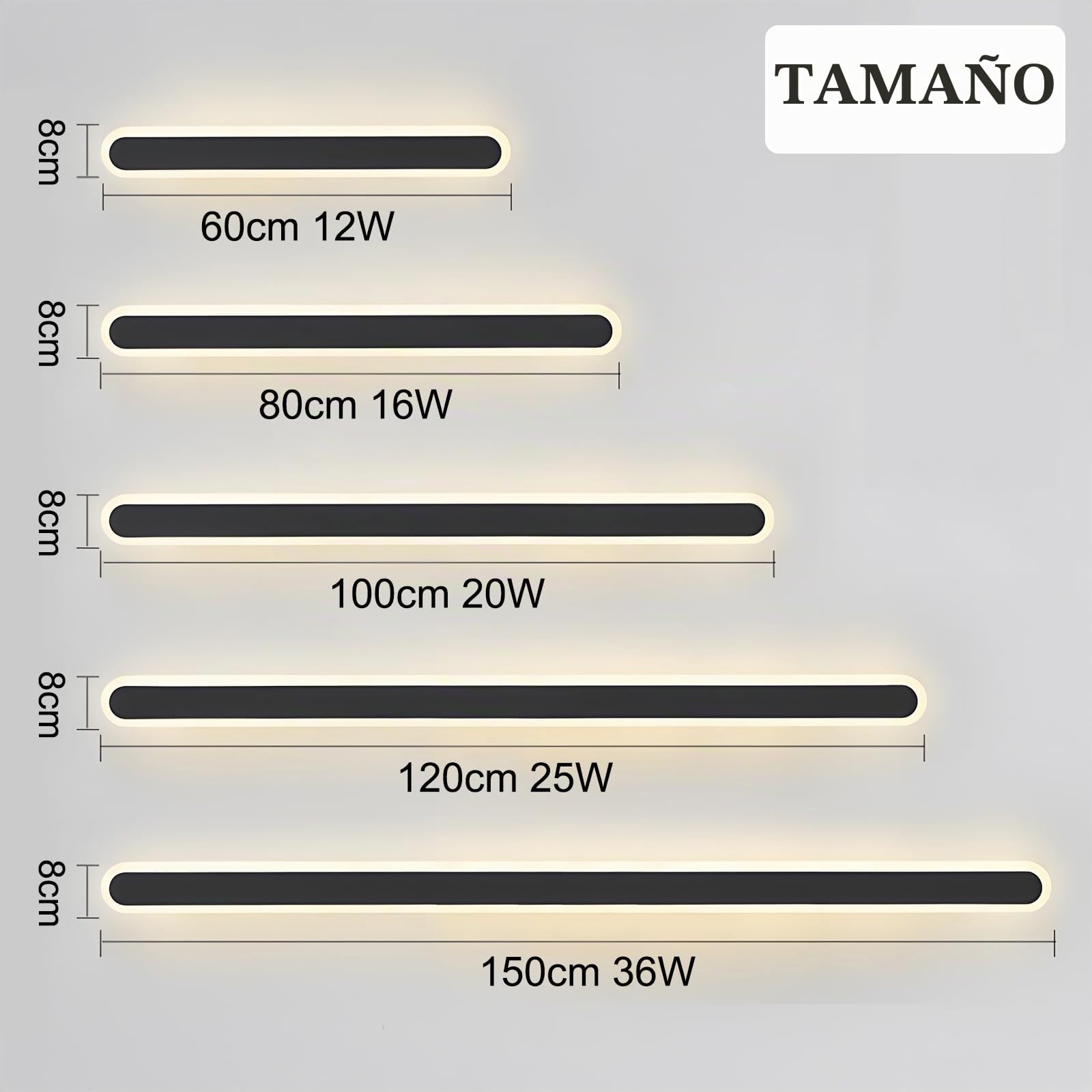 120CM/25W Aplique Pared Exterio LED con Control Remoto | Regulable 10%-100%,3000K-6000K Lampara de pared Largo Impermeable Exterio para Villa Jardines Terrazas Balcón,Negro,110-240V