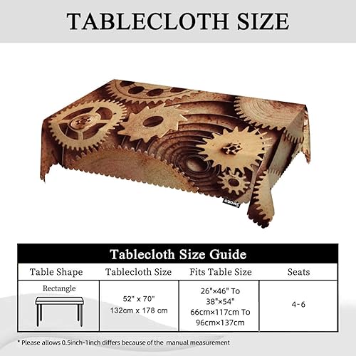 Miniatura 5 de Swono Fundas de mesa de reloj de 52 x 70 pulgadas, Steampunk Old Mental Mecánico, engranajes de reloj lavable, mantel de cocina y comedor, mantel