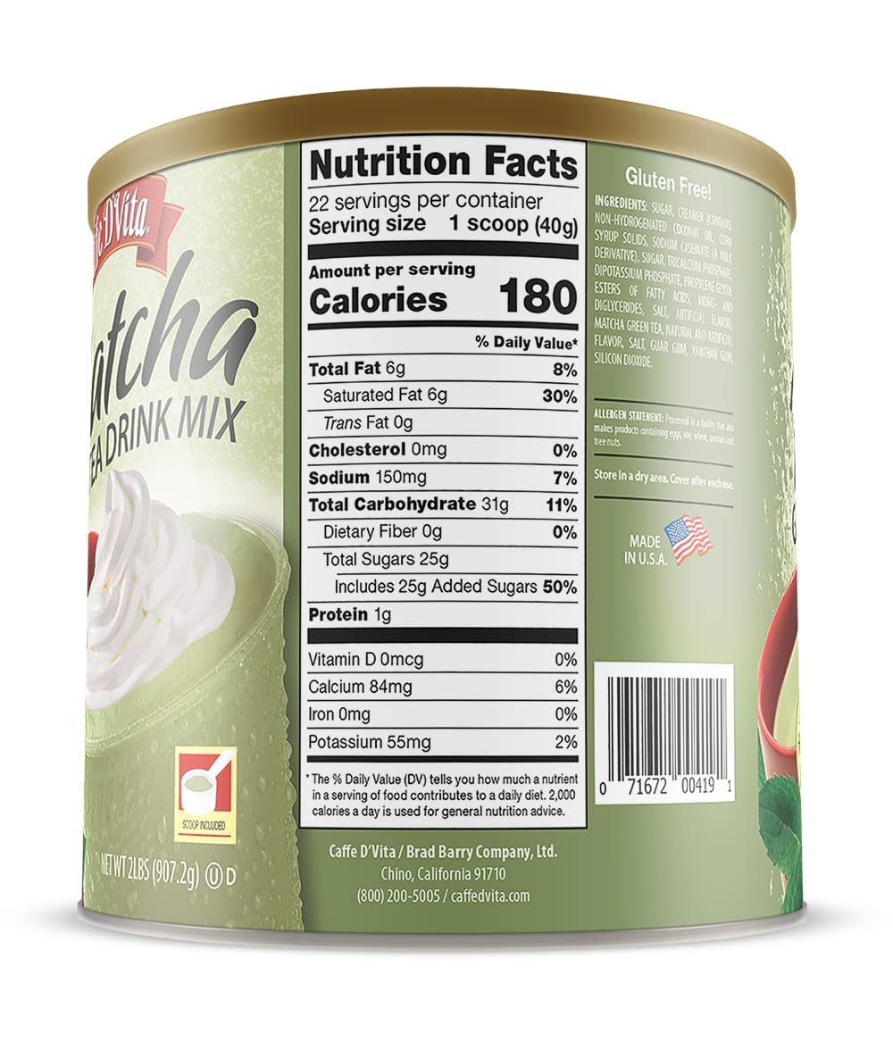 Caffe DVita Matcha Green Tea Drink Mix - Japanese Matcha Green Tea Powder Gluten Free Low Fat No — view 2