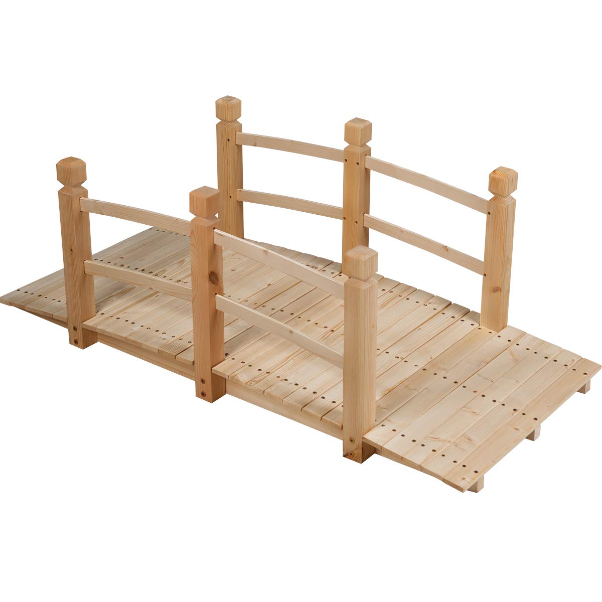GIANTEX Pont de Jardin en Bois Carbonisé Pont de Bassin,Décoration Extérieure,Dimension 150x67x55CM Charge Max 100kg (Naturel)