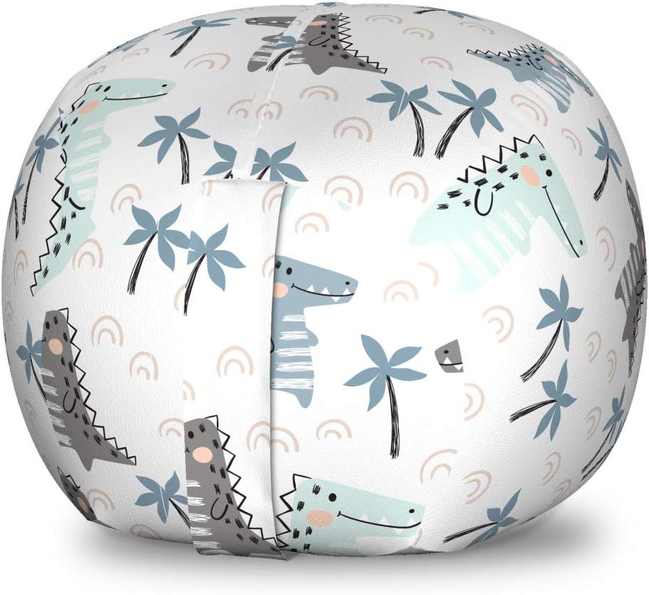 Ambesonne Dino Storage Toy Bag Chair, Dinosaur Rhythmic Theme in Muted Tones, Stuffed Animal Organizer Washable Bag, Small Size, White Multicolor