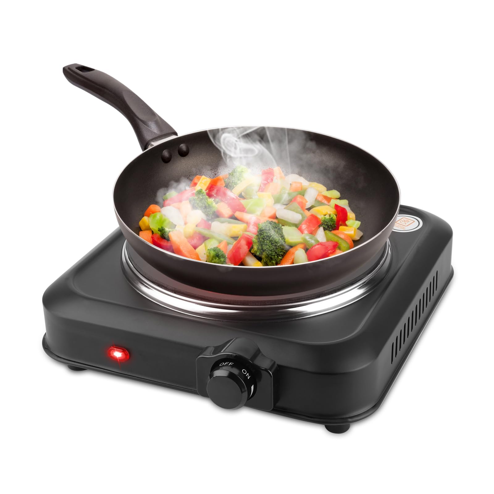 1200W Electric Infrared Single Burner, Single Hot Plate with Stepless Temperature Adjustments, Portable Counter Single Stove with 7.5” Glass Cooktop for Home RV Camp Cooking