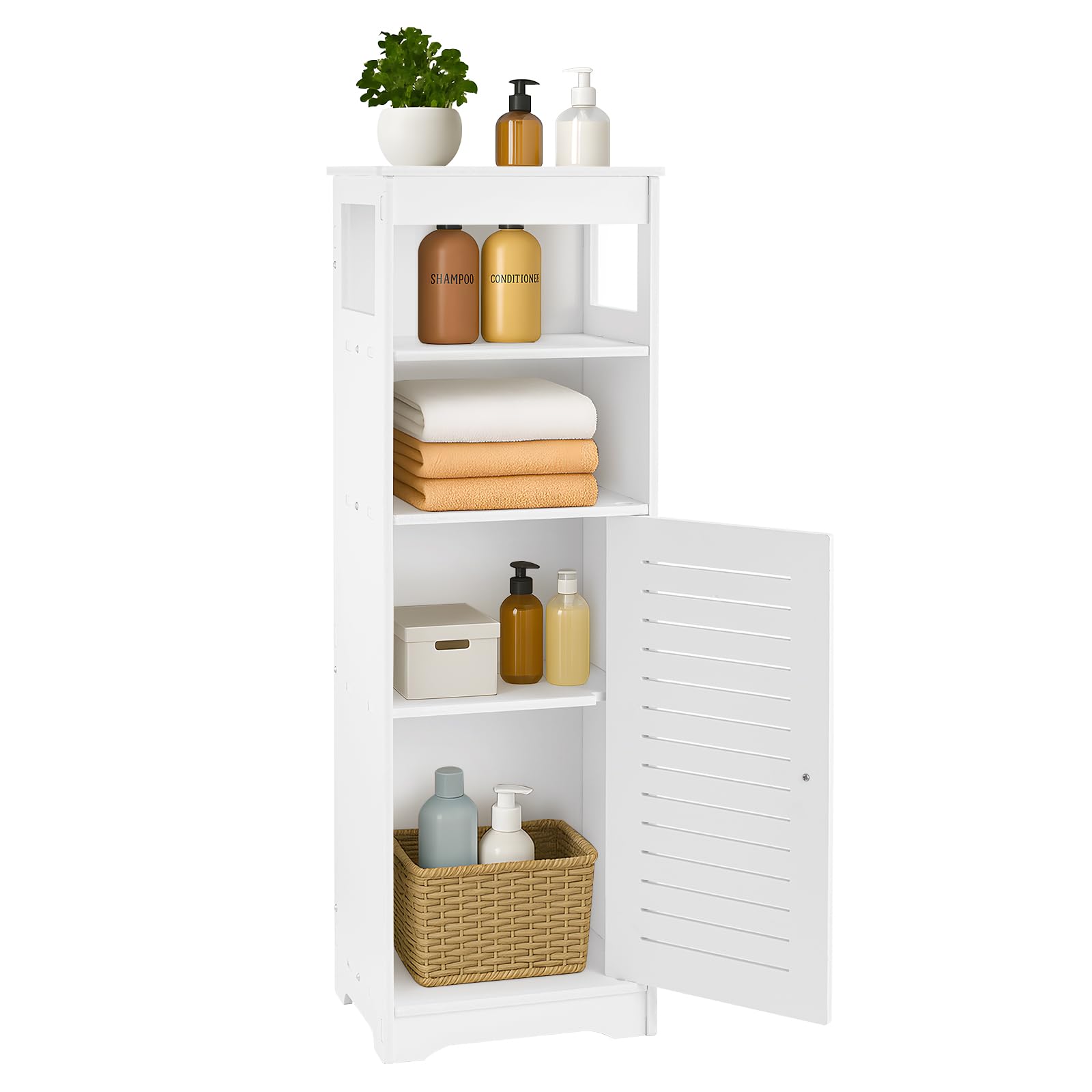 BLUE BAZAAR 4 Tie Bathroom Storage Cabinet - 65x25x20cm Freestanding Organizer Unit Ultra-Slim Display Cabinet for Small Spaces, White Engineered Wood Shelves for Bath Office Kitchen