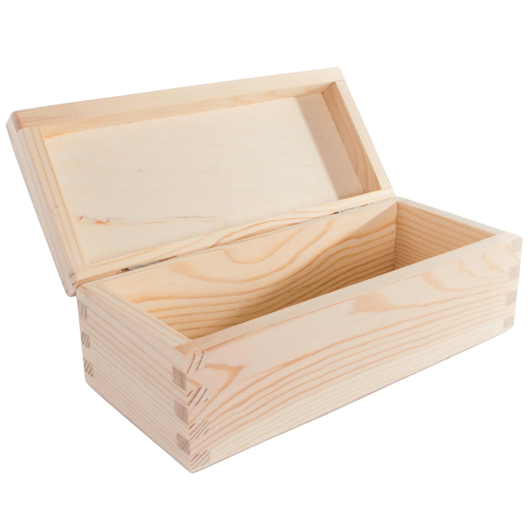 Woodeedoo Natural Rectangular Wooden Storage Box With Hinged Lid – 23 X 10 X 8 Cm – Unpainted Pine Craft Box For Gifts Jewellery Trinkets Keepsakes Diy Decoupage Staining Painting Woodburning