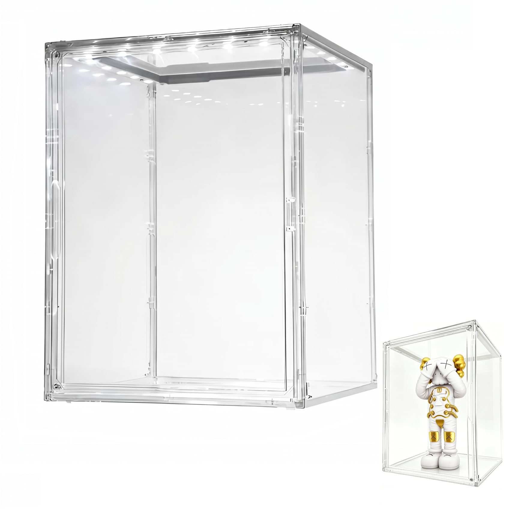 Siyecioa Vitrina de Metacrilato Grande con Iluminación LED, 44x33x33cm Caja de Exposición con Puerta Magnética, Apilabl…