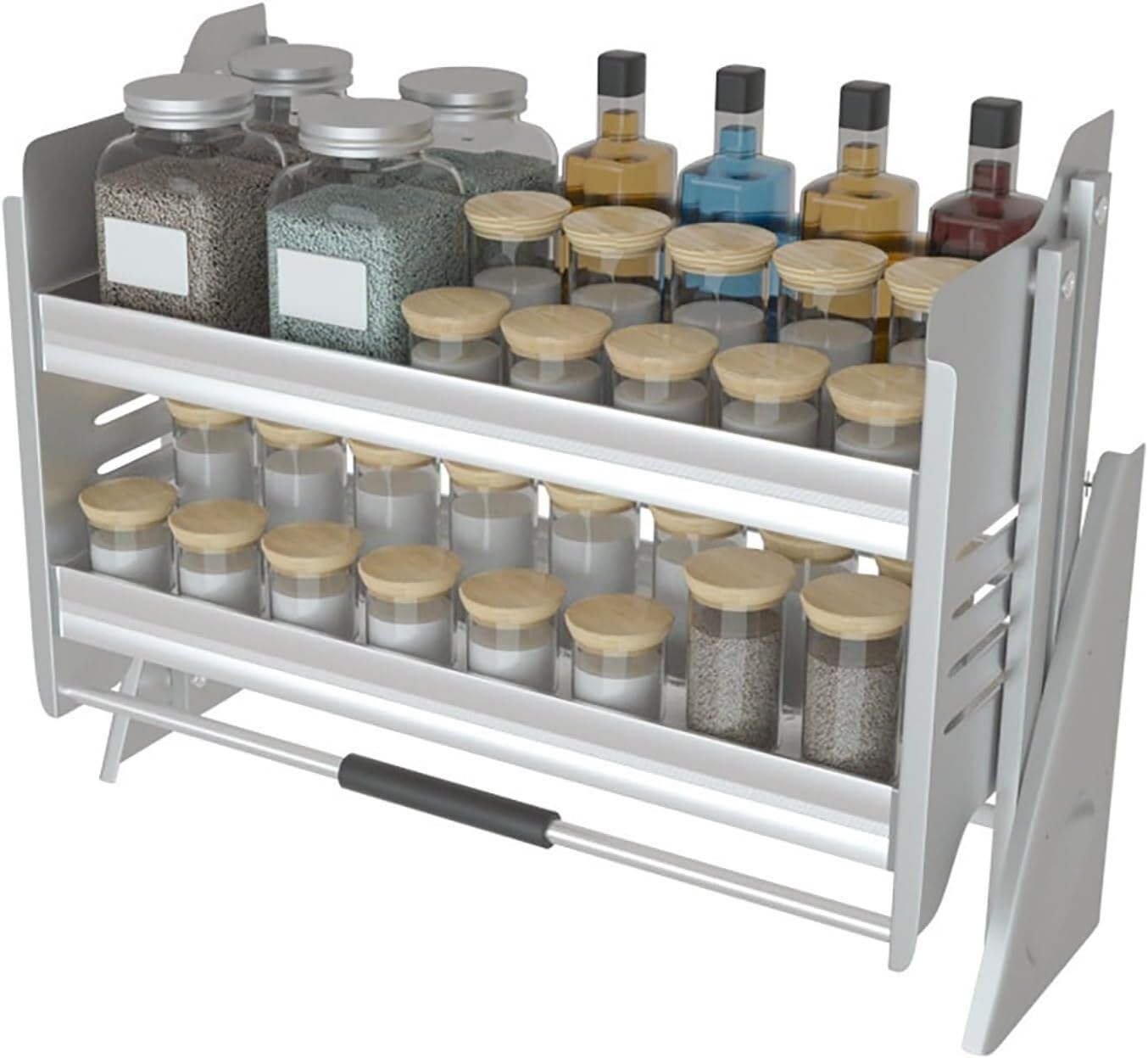 OLSKFUH Wall Mounted Upper Kitchen Cabinet Organiser Pull Down Tray For Plates Dishes Spices,One Color-22.2