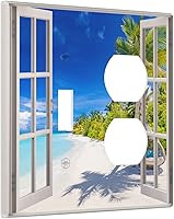 Vista 91 de Placa de pared de tortugas marinas, hierba oceánica, medusas, peces y algas marinas, placa de pared de doble palanca, cubierta de interruptor de luz