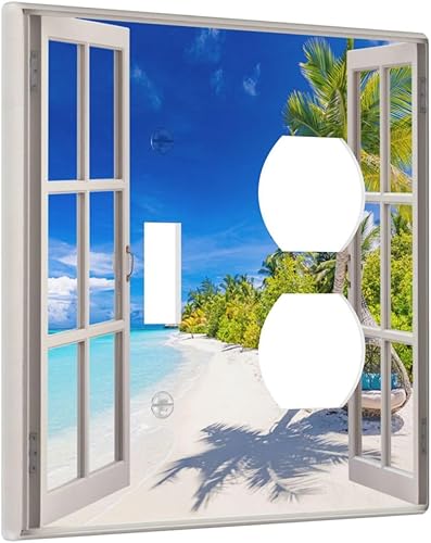 Miniatura 91 de Placa de pared de tortugas marinas, hierba oceánica, medusas, peces y algas marinas, placa de pared de doble palanca, cubierta de interruptor de luz