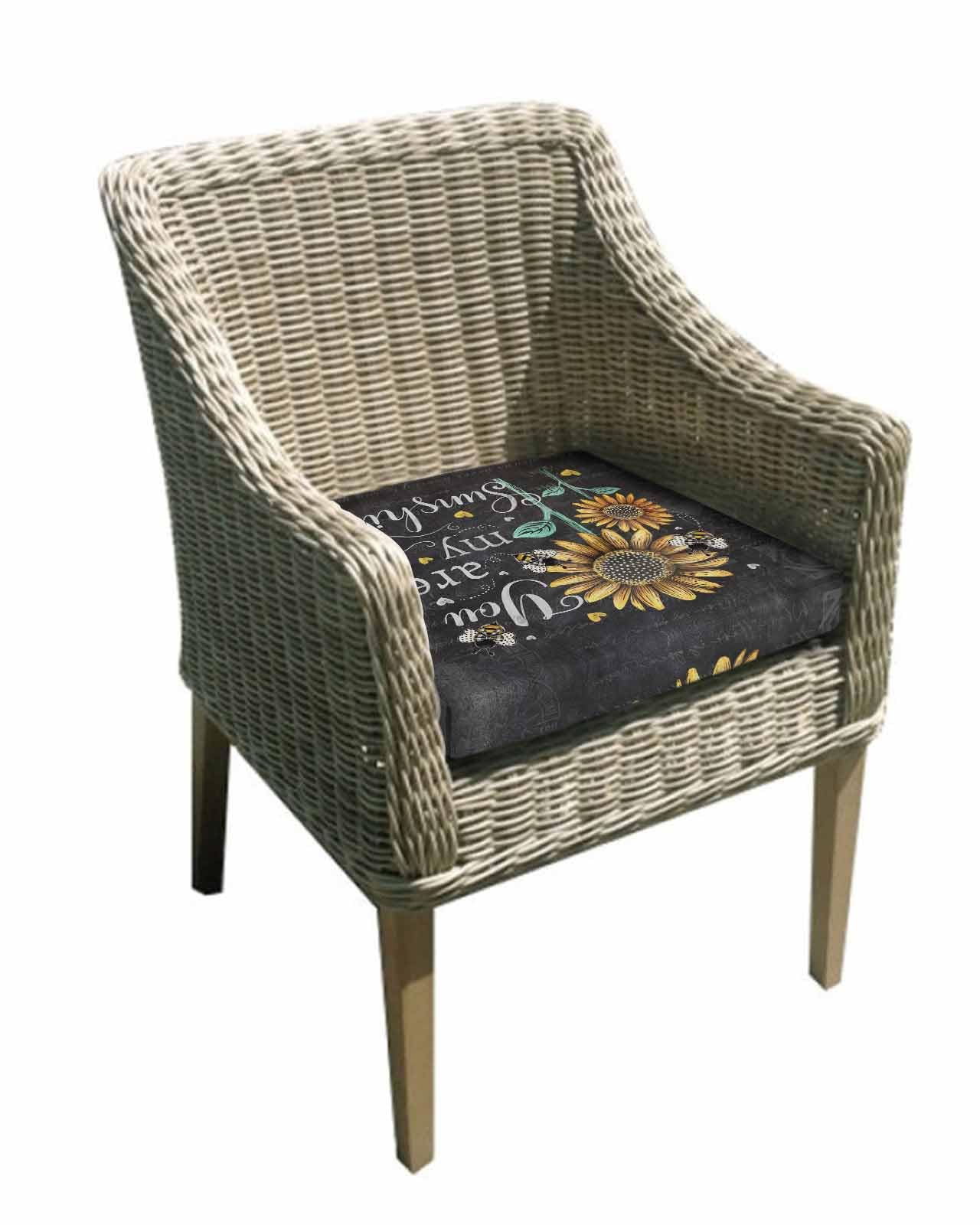 2 Pack Farmhouse Sunflowers Waterproof Cushion Covers with Ties, Outdoor Patio Chaise Lounge Chair Seat Cushion Slip Covers Replacement(Only Cover) Summer Floral My Sunshine Vintage 22