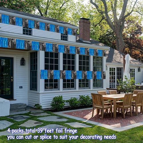 Image of 4 Packs Total 39 Ft Graduation Parade Floats for Trailer Car, Black Royal Blue Foil Fringe Garland Tinsel Streamers Banner Table Skirts for Graduation Homecoming Birthday Party(Black Blue)