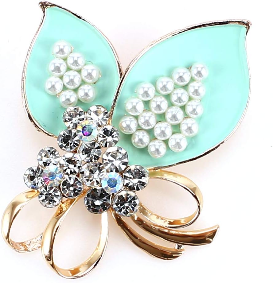 Lvtree Brooches for Women Multi-Color Rhinestone Fashion Jewelry Crystal Pearl Brooch Pins for Wedding Bouquet/Christmas/Daily/Birthday, Green Flower