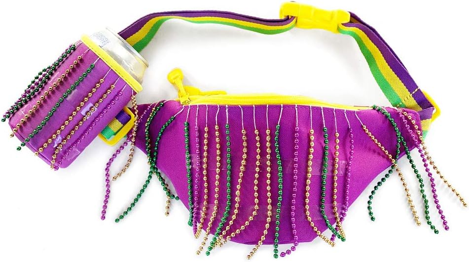 Tipsy Elves Black Mardi Gras Fanny Pack with Drink Holder - Clothing Accessories (Size One Size, Black)