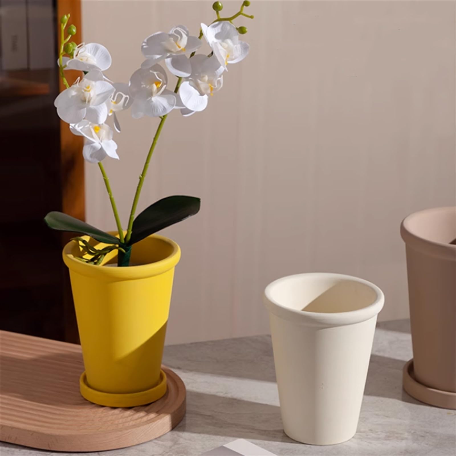 Amazon.com: Flower Pots Solid Colour Tall Thin Round Thick Tall Simple High  Simple Ceramic Planters with Tray for Home/Office/Garden/Balcony Plant Pot  (White) XS : Patio, Lawn & Garden