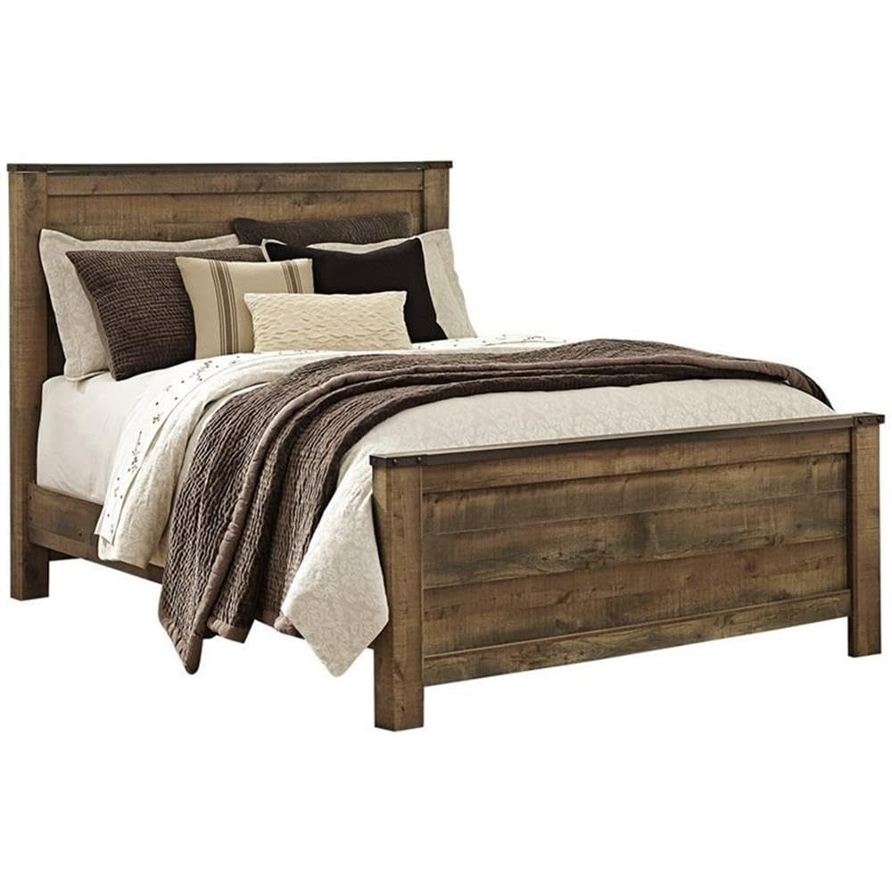 BOWERY HILL Queen Size Panel Bed with Headboard, Footboard, Platform, Slats in Wood, in Mahogany, No Box Spring Needed, Easy Assembly