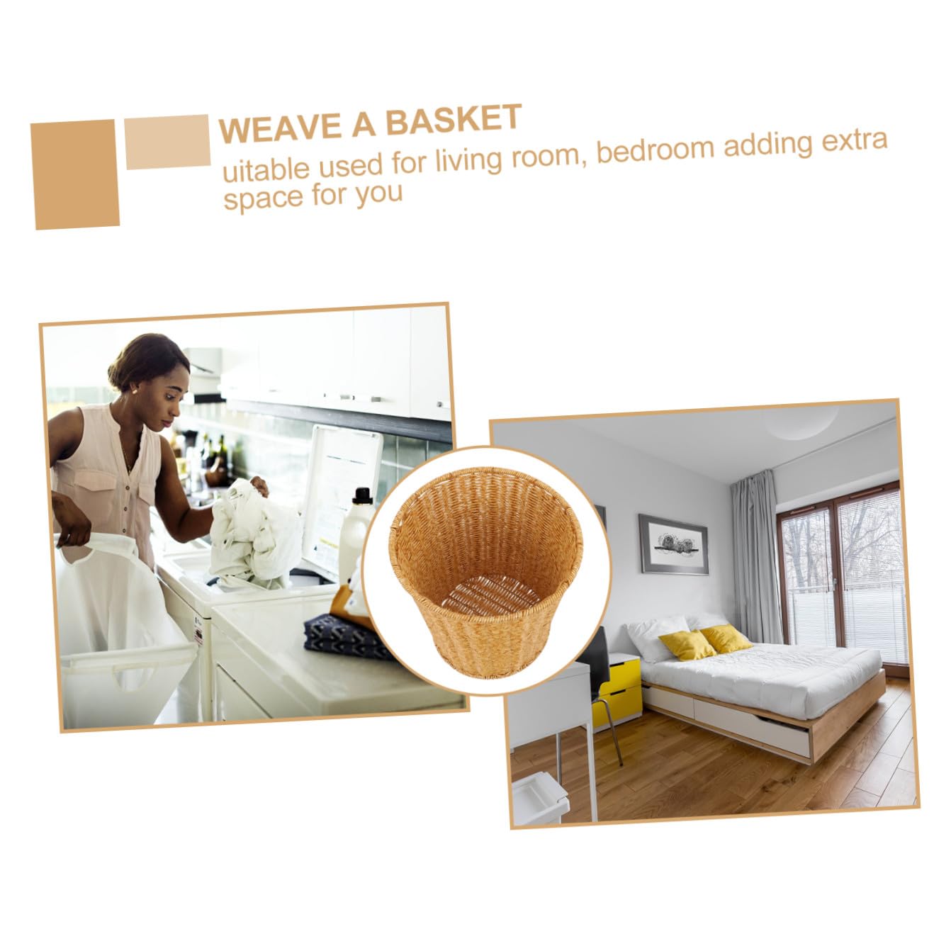 Levemolo 1Pc Imitated Rattan Woven Storage Basket Plastic Sundries Basket for Home Organization Trash Storage and Decorative Use Multipurpose Wastebasket for Living