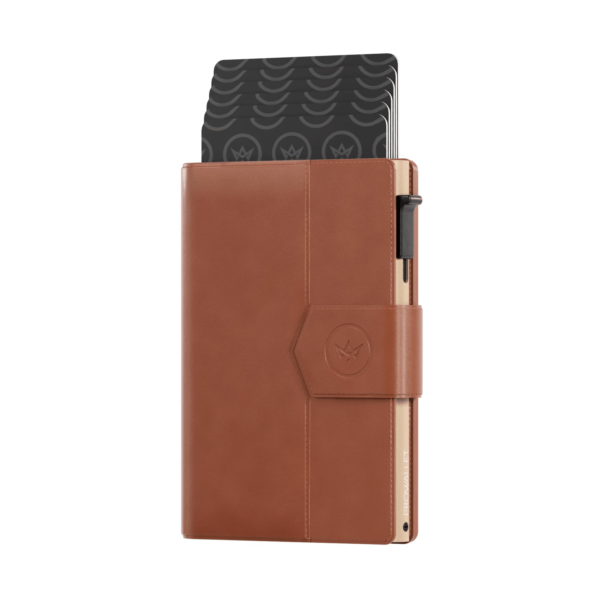Plus - Portacarte - 8 carte, banconote e monete - Portacarte con cerniera - RFID - Piccolo porta carte di credito - Portafoglio elegante (Cognac)