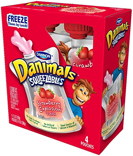 Dannon Danimals Lowfat Yogurt Pouches Strawberry Explosion 3.5 oz. 4 Pack
