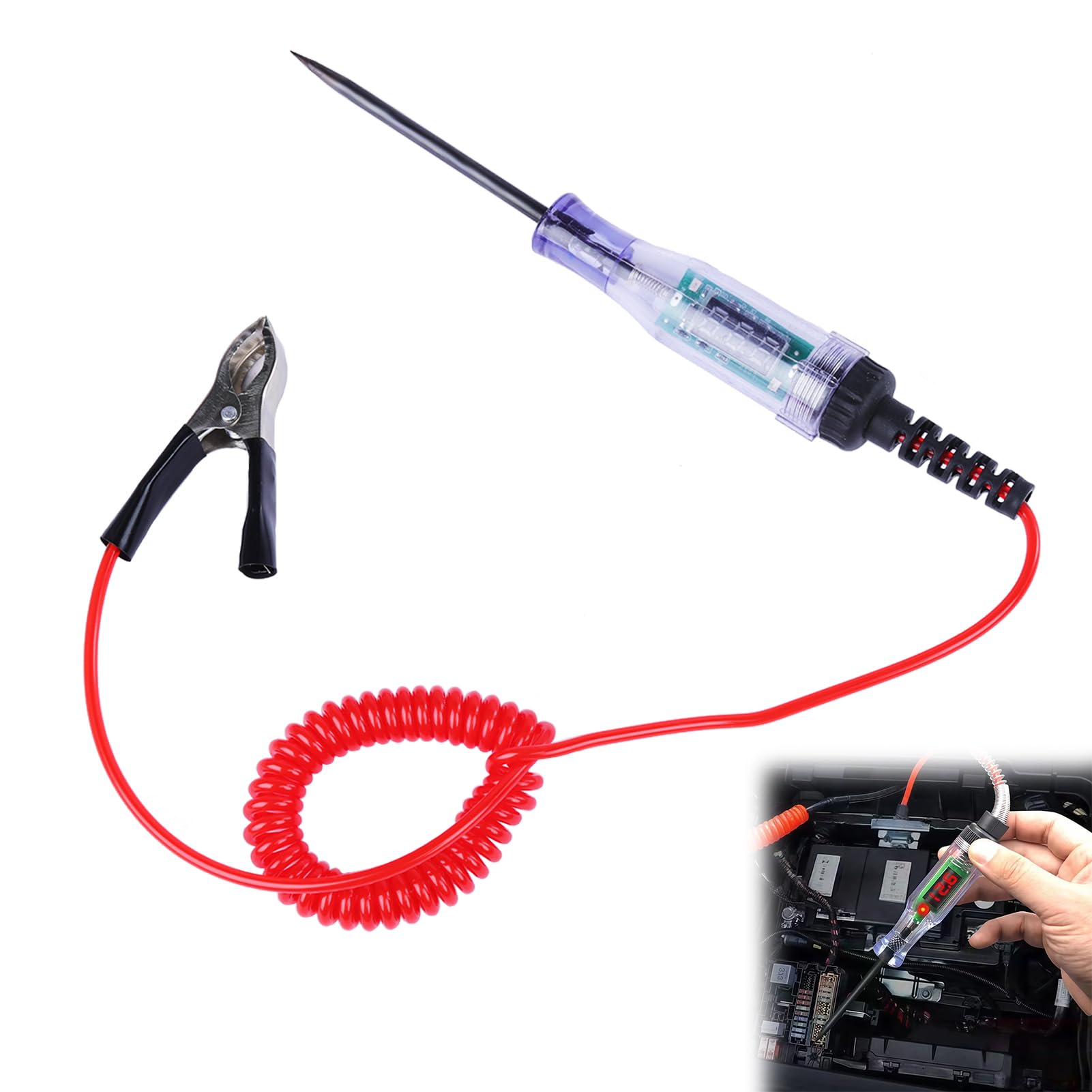 3V-120V Circuit Tester with Digital Display, Car Electrical Tester Flexible Spring Wire, LED Polarity Indicator, Durable ABS Handle, Voltage Tester Screwdriver, for Wiring Diagnostics