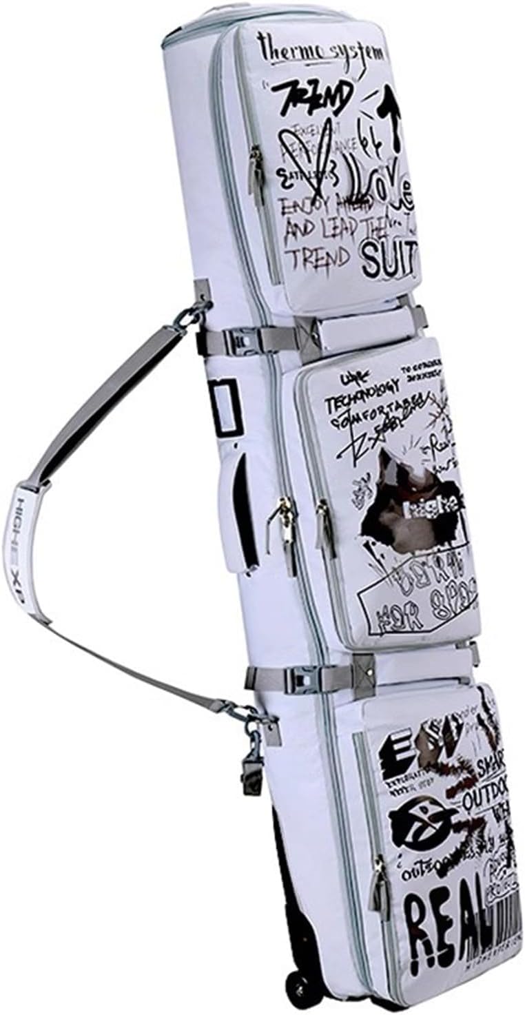 Double Rolling Ski Bag Padded Waterproof Snowboard Bag with Wheels Adjustable Length Ski Travel Bag for Air Travel Foldable Wheeled Ski Bag