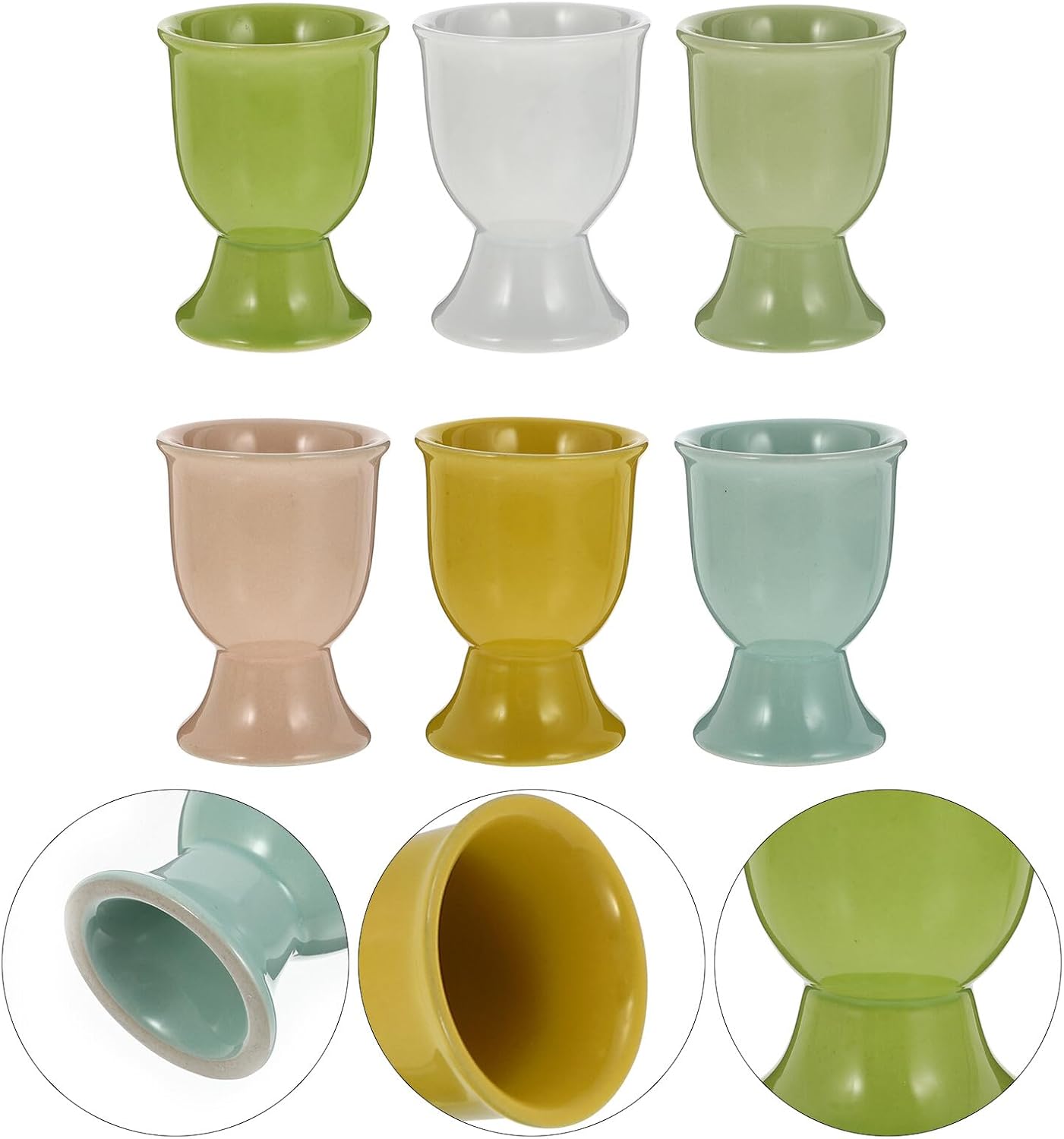 6pcs Ceramic Egg Cups Set Boiled Egg Holders Kitchen Racks for Home Breakfast and Easter Tableware Random Color
