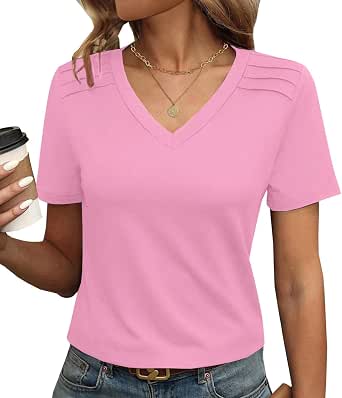 BLANCHES Women's Summer Casual V-Neck T-Shirt – Loose Fit Short-Sleeve Top In Solid Colors - View #8