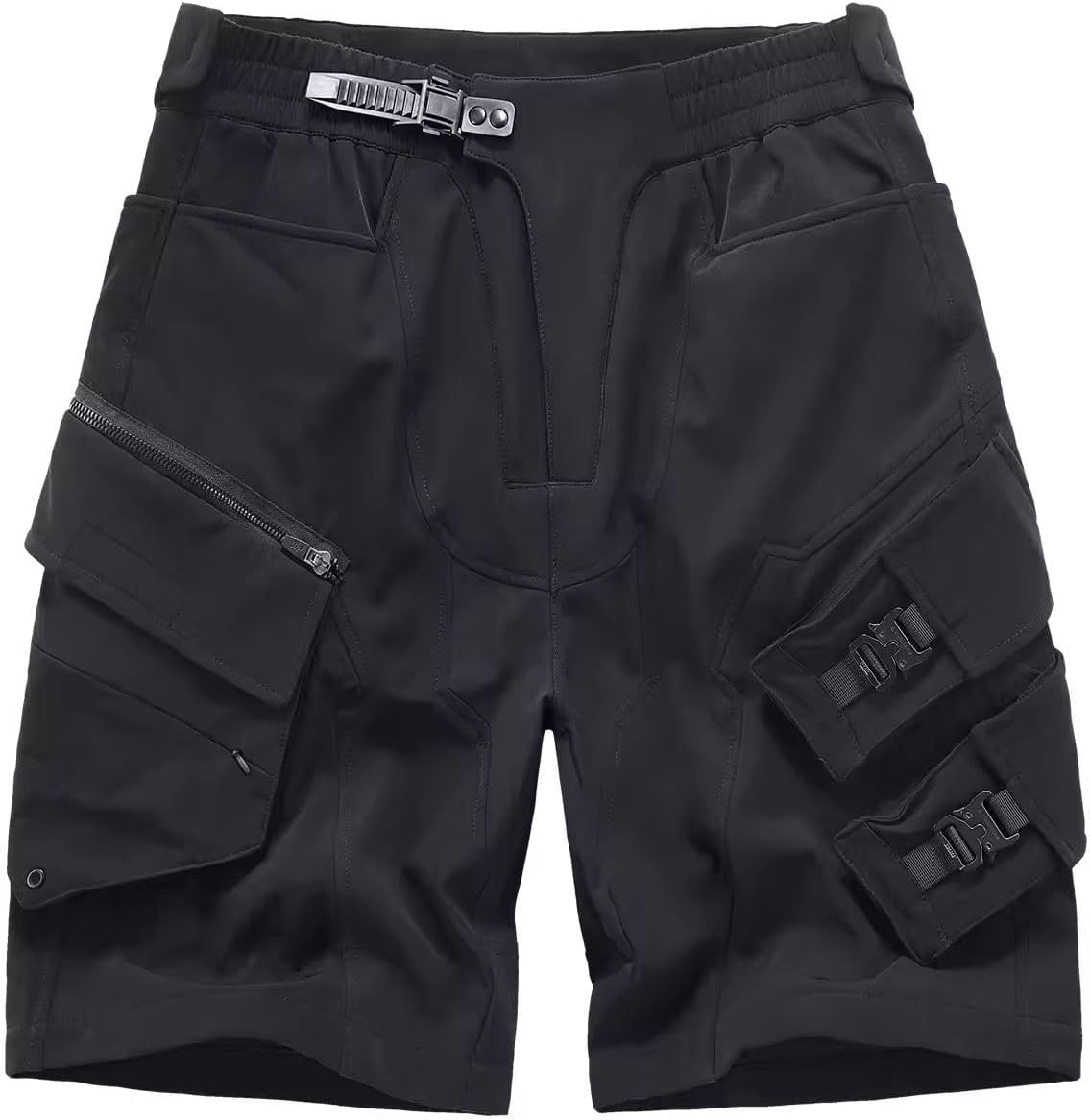Loose Streetwear Summer Tactical Shorts Black with Multi Pockets and Elastic Waistband