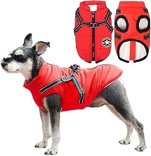 Voarge Hundejacke Winterweste Jacken, Hundemantel mit Geschirr für Kleine Hunde Hundemantel Wasserdicht Maschinen Waschbarer Reflektierender Streifen Design Haltbarer D-Ring (3XL, Rot) product image