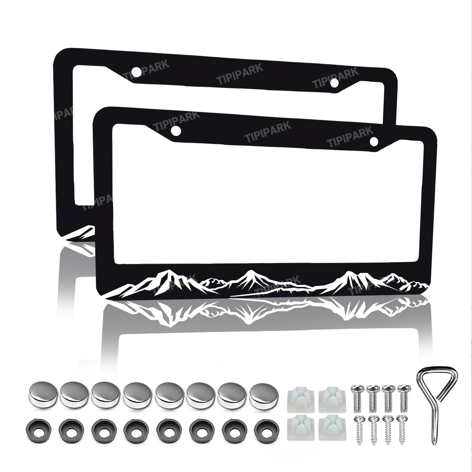 Mountains License Plate Frame - 2 Packs Universal Stainless Steel Black Car License Plate Frames Covers Holder Rustproof for Men Women MT3