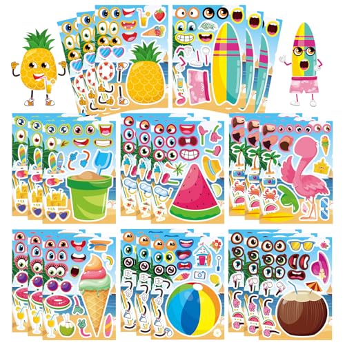 Image of Summer Stickers, Make a Face Sticker, Hawaii Luau DIY Craft Activities