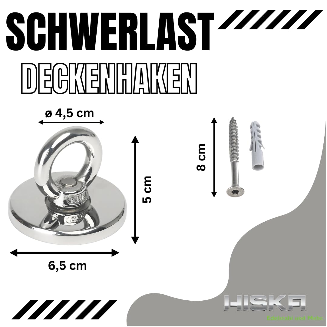 HISKA Hak sufitowy ze stali nierdzewnej, polerowany na lustro, hak do huśtawki, uchwyt sufitowy, fotel wiszący, hak do dużych obciążeń, huśtawka wahadłowa (zestaw klejowy)