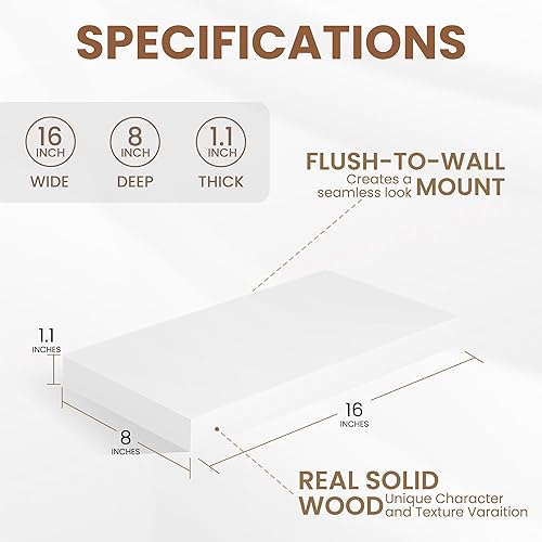 Miniatura 3 de Estantes flotantes para pared, juego de 2 estantes flotantes de madera real, estantes flotantes de 8 pulgadas de profundidad, estante de pared de