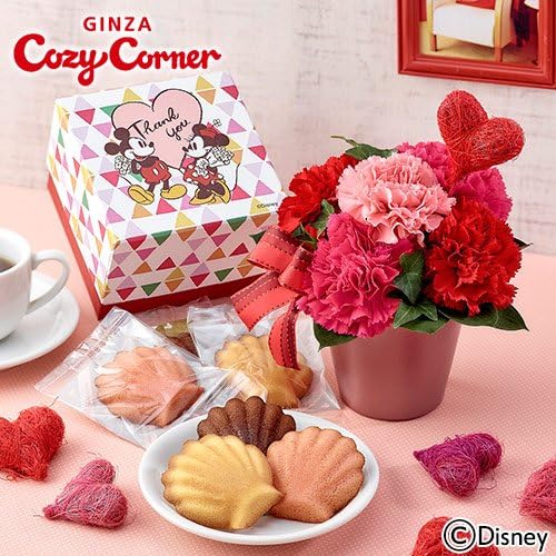 Amazon Co Jp 日比谷花壇 ディズニーパッケージ マドレーヌとフラワーセット ミッキー ミニー 母の日ギフト ホーム キッチン