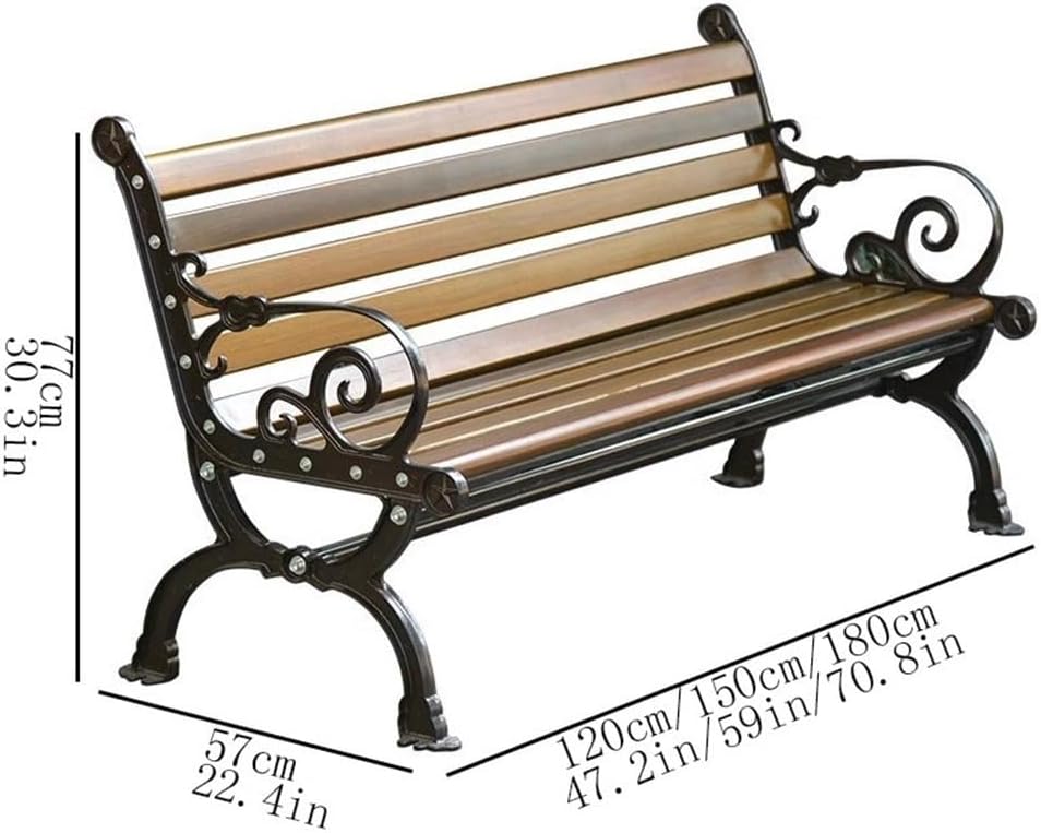 Heavy-Duty Outdoor Benchs Patioen Balcony Chairs Garden Outdoor Backrest Benche Leisure Chair Cast Aluminium Slatted Seat for Park, Yard & Porch(Small)