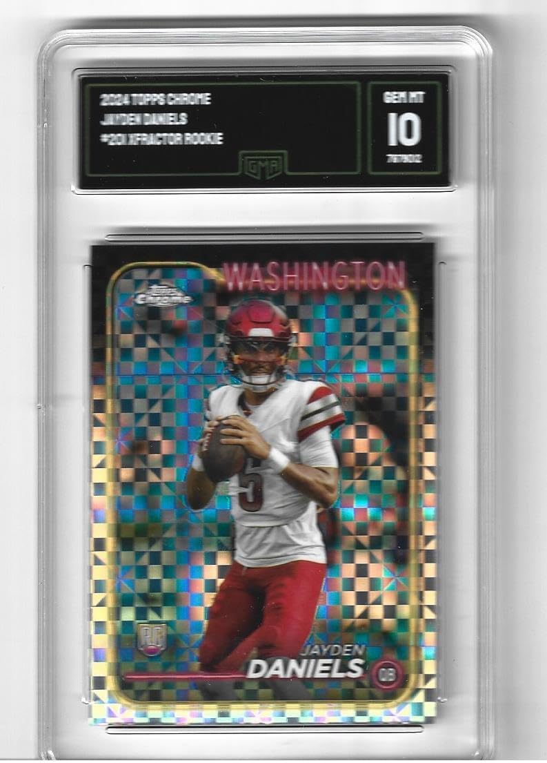 Graded Gem Mint 10 Jayden Daniels 2024 Football Rookie Card Chrome X-Fractor #201 Rookie Of The Year Superstar Quarterback