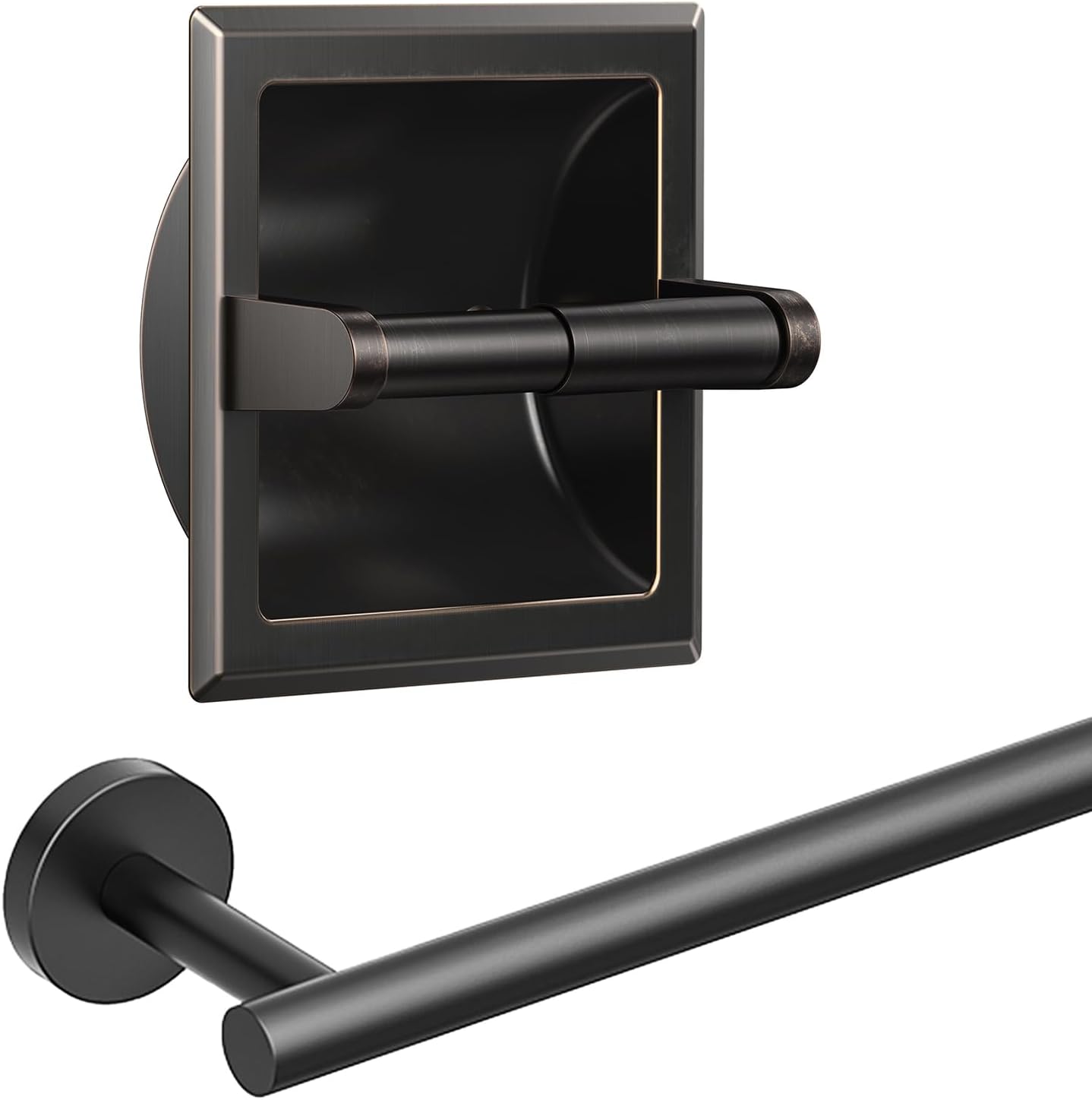FORIOUS Oil Rubbed Bronze Toilet Paper Holder Spring Rod & 24 Inch Towel Bar for Bathroom Wall SUS 304 Stainless Steel