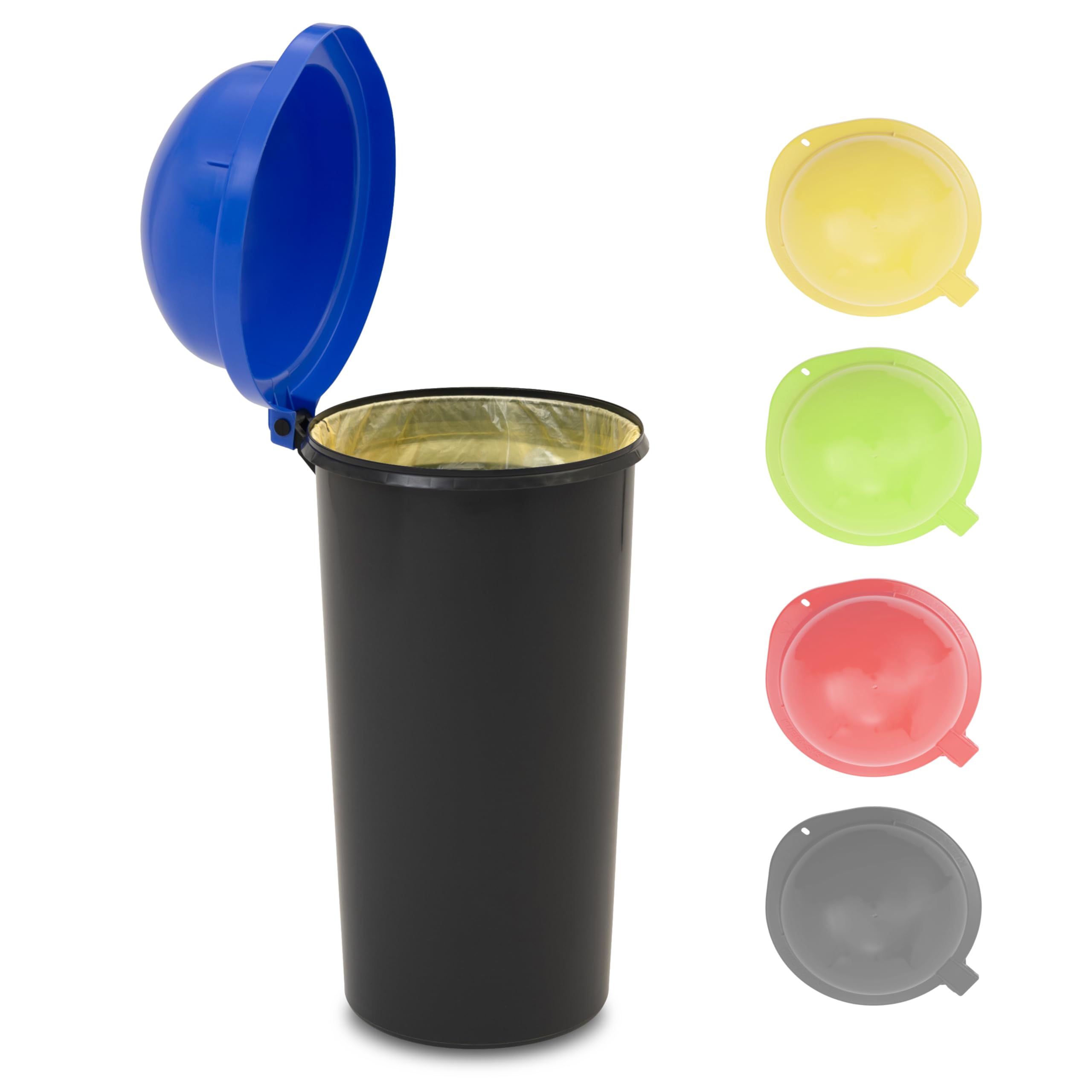 KUEFA HD 60L Müllsackständer Mülleimer mit Scharnierdeckel und Klemm-Ring Gelber Sack Blau